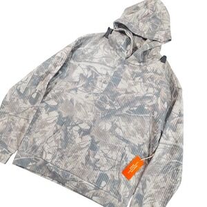 Negative Space Waffle Knit Hoodie Mens Medium Grey Camo Thermal Pullover 11802